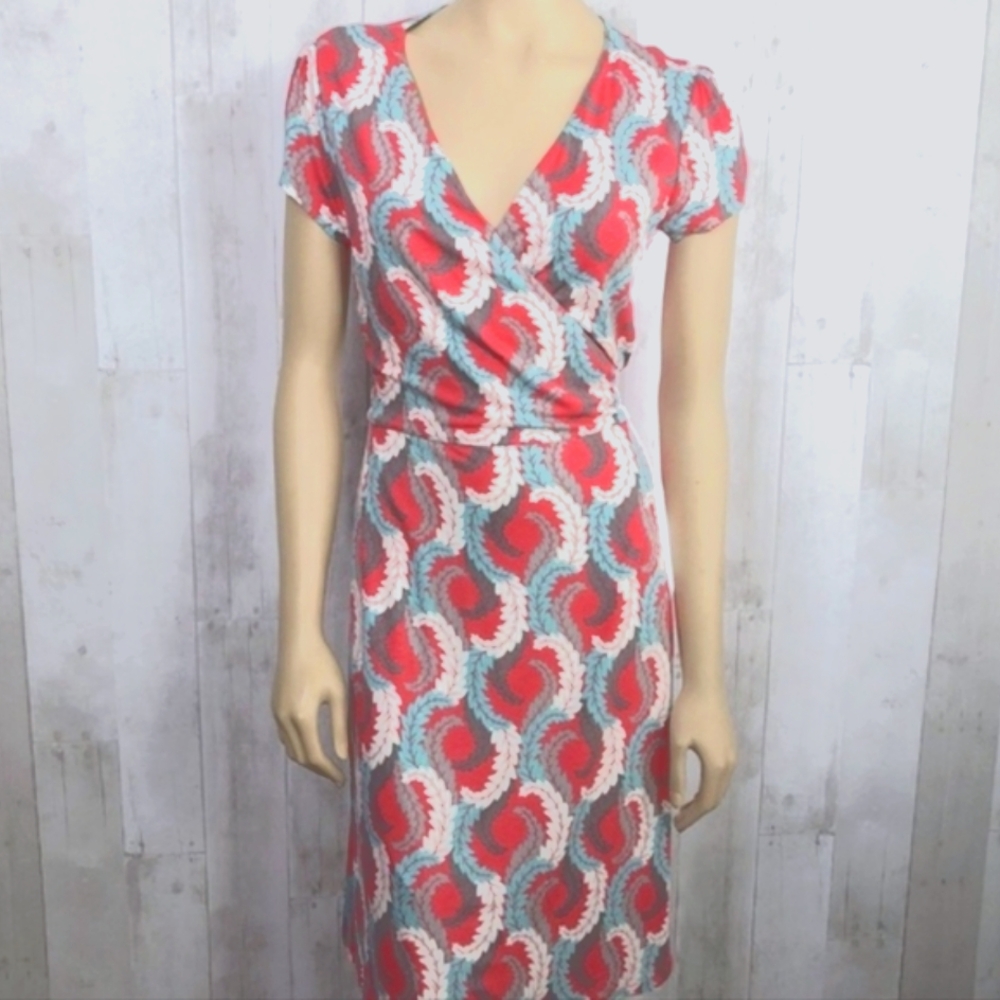 Boden Marie V Neck Wrap Dress Coral Blue Size 8L